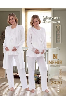 Nehir 2020 Hamile Lohusa Pijama Sabahlık 3lü Takım Ecru Nehir 2020 Hamile Lohusa Pijama Sabahlık 3lü Takım Ecru