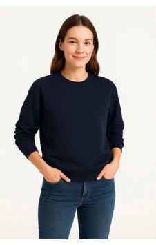 Velmora Fashion Kadın 3 İplik Pamuklu Düz Bisiklet Yaka Sweatshirt - Lacivert Velmora Fashion Kadın 3 İplik Pamuklu Düz Bisiklet Yaka Sweatshirt - Lacivert
