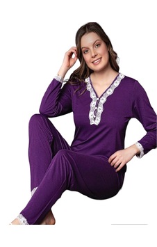 Bilgen's Butik Dantel Detay Pijama Takımı Mor Renk Mor