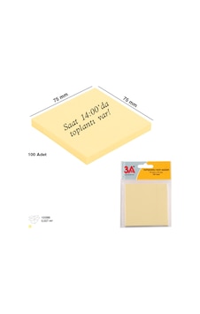 Yapışkanlı Not Kağıdı Pastel Renk 75x75 Mm 100 Adet Sarı Renk 4 Adet