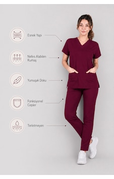 Üniforma Bordo Hemşire Ve Doktor Forması Scrubs Takımı Likralı Alt Üst Üniforma Unisex Yarasa Kol Üniforma Bordo Hemşire Ve Doktor Forması Scrubs Takımı Likralı Alt Üst Üniforma Unisex Yarasa Kol