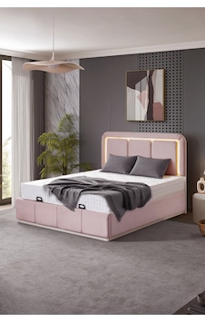 Demonte Baza Seti, Nox Ledli Çift Kişilik Baza Başlık Maxi Yatak Seti, Pembe - 160x200 Cm 160 x 200 Demonte Baza Seti, Nox Ledli Çift Kişilik Baza Başlık Maxi Yatak Seti, Pembe - 160x200 Cm 160 x 200