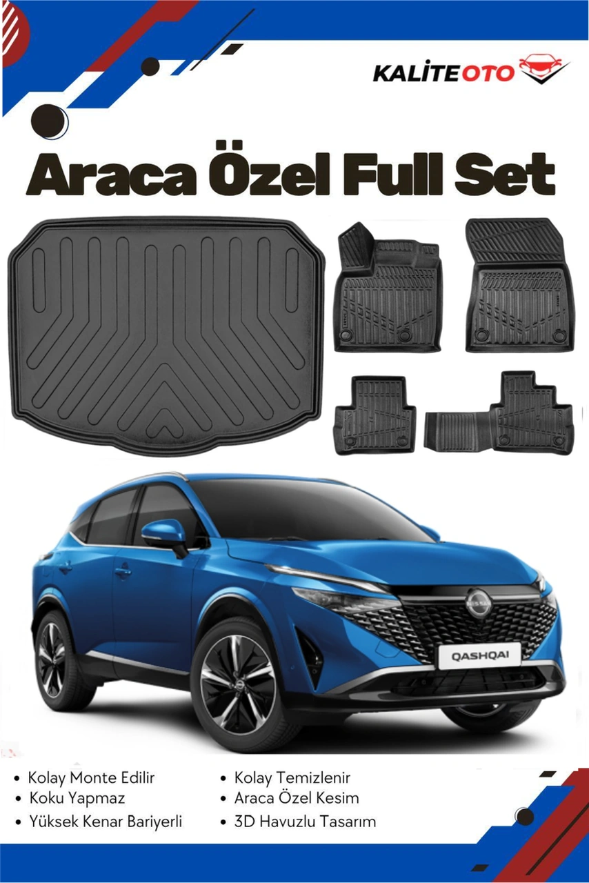 Nissan Qashqai 2023 Model Yumuşak Paspas+alt Bagaj Havuzu Seti Nissan Qashqai 2023 Model Yumuşak Paspas+alt Bagaj Havuzu Seti