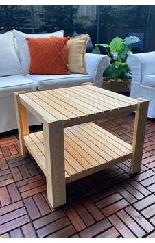Masif Ahşap Orta Sehpa 2 Raflı Salon Bahçe Balkon Orta Sehpa Dzyn Bej Bej