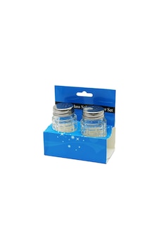 Lunaev Glass Salt 2li Kabartmalı Metal Kapaklı Yuvarlak Cam Tuzluk - Baharatlık Açık Bej