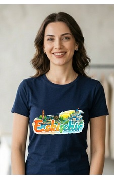 Baranışık Eskişehir Şehir Koleksiyonu Grafik Baskılı Unisex Tişört Lacivert