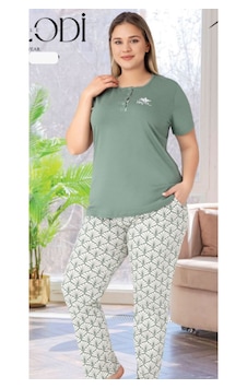 Melodi 8070 Kısa Kol %100 Pamuk Kadın Pijama Takımı V1 Yeşil Melodi 8070 Kısa Kol %100 Pamuk Kadın Pijama Takımı V1 Yeşil