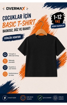 Overmax Çocuk Basic Tişört Baskısız Düz Kısa Kollu Unisex Günlük T-shirt 1-12 Yaş Siyah - 903023229 Siyah