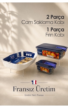 3 Parça Cam Saklama Kabı Ve Fırın Kabı Seti Vakumlu Kapaklı Fransız Üretimi 3 Parça Cam Saklama Kabı Ve Fırın Kabı Seti Vakumlu Kapaklı Fransız Üretimi