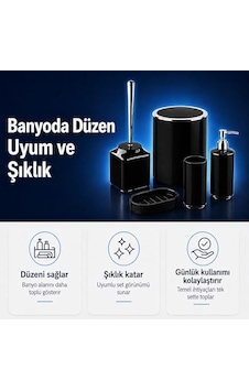 5li Banyo Seti, Beş Parça Düzenleyici, 5 Litre Çöp Kovası, Tuvalet Fırçası, Sıvı Ve Katı Sabunluk, Diş Fırça Ve Macunu Kutusu Siyah 000 Açık Krem 5li Banyo Seti, Beş Parça Düzenleyici, 5 Litre Çöp Kovası, Tuvalet Fırçası, Sıvı Ve Katı Sabunluk, Diş Fırça Ve Macunu Kutusu Siyah 000 Açık Krem