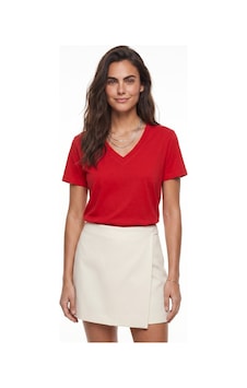 Onloox Kadın Kırmızı Kırmızı Organik Pamuklu Derin V Yakalı Comfort Fit Kısa Kollu Rahat Kesim Örme T-shirt Onloox Kadın Kırmızı Kırmızı Organik Pamuklu Derin V Yakalı Comfort Fit Kısa Kollu Rahat Kesim Örme T-shirt