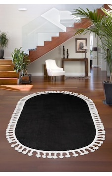 Dijidekor Peluş Halı Siyah Cool Saçaklı Oval Post Kesme Yollu... Dijidekor Peluş Halı Siyah Cool Saçaklı Oval Post Kesme Yollu...