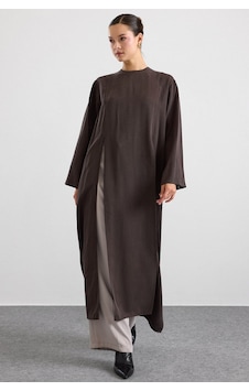 Olcay Derin Yırtmaçlı Oversize Uzun Tunik Kahve 9838 Olcay Derin Yırtmaçlı Oversize Uzun Tunik Kahve 9838