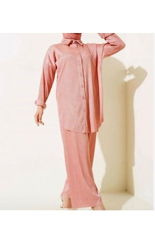 Lovie Moda Kadın Saten Görünümlü Fitilli İkili Takım Pembe Lovie Moda Kadın Saten Görünümlü Fitilli İkili Takım Pembe