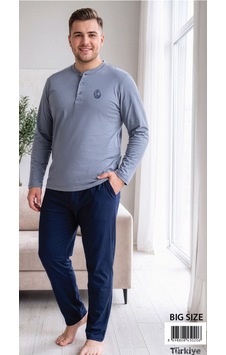 Melodi 45020 Uzun Kol %100 Pamuk Battal Büyük Beden Erkek Pijama Takımı Gri Melodi 45020 Uzun Kol %100 Pamuk Battal Büyük Beden Erkek Pijama Takımı Gri