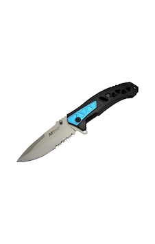 4193 Mavi Kamp Çakı 21cm - Yarı Otomatik, Kemerlikli, Testere Detaylı, Desenli Sap
