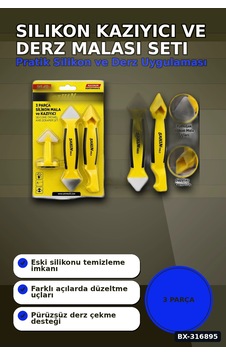 Silikon Kazıyıcı Ve Derz Malası El Aleti Seti 3 Parça Tadilat Uygulama Bx-316895