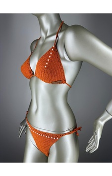 İvita İnci Detaylı Çok Tarz El Yapımı Tığ Örgüsü Bikini Kiremit İvita İnci Detaylı Çok Tarz El Yapımı Tığ Örgüsü Bikini Kiremit