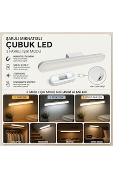 Buffer Şarjlı Manyetik Led Çubuk Lamba, Dokunmatik, 3 Modlu, Kablosuz Mutfak Dolap Altı Ve Dekoratif Aydınlatma Beyaz - Amber Buffer Şarjlı Manyetik Led Çubuk Lamba, Dokunmatik, 3 Modlu, Kablosuz Mutfak Dolap Altı Ve Dekoratif Aydınlatma Beyaz - Amber