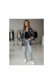 Polologin Butik Mavi Çizgili Oduncu Ekose Şık Kadın Gömlek Ceket Siyah Polologin Butik Mavi Çizgili Oduncu Ekose Şık Kadın Gömlek Ceket Siyah