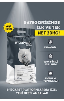 Montycat Yeni Nesil Avantajlı Aktif Karbonlu Topaklaşan Bentonit Kedi Kumu 20 L