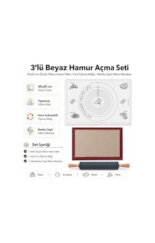 3 Lü Beyaz Hamur Açma Seti 45x65 Cm Ölçülü Silikon Hamur Matı, Fırın Pişirme Altlığı Ve Bambu Saplı Silikon Merdane Diğer 3 Lü Beyaz Hamur Açma Seti 45x65 Cm Ölçülü Silikon Hamur Matı, Fırın Pişirme Altlığı Ve Bambu Saplı Silikon Merdane Diğer