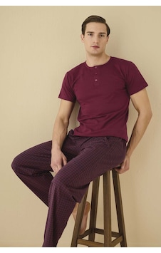 Aydoğan Erkek Önü Yarım Düğmeli Kısa Kol Modal Pijama Takımı 7978 Bordo Aydoğan Erkek Önü Yarım Düğmeli Kısa Kol Modal Pijama Takımı 7978 Bordo