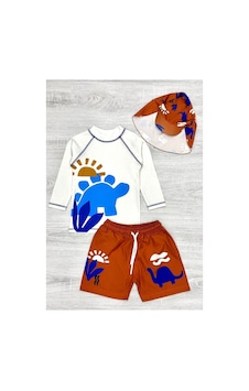 My Kids Wear Güneş Korumalı Boneli Karakter Desenli Deniz Şortlu Mayo Takım Mavi Desenli My Kids Wear Güneş Korumalı Boneli Karakter Desenli Deniz Şortlu Mayo Takım Mavi Desenli