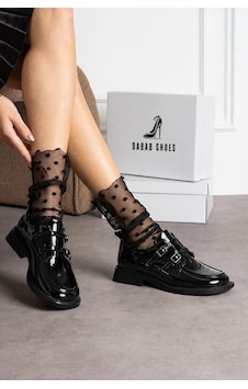 Dabab Shoes Elvan Kadın Siyah Rugan Küt Burun Çift Toka Detaylı Kalın Taban Loafer Ayakkabı Dabab Shoes Elvan Kadın Siyah Rugan Küt Burun Çift Toka Detaylı Kalın Taban Loafer Ayakkabı