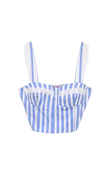 Olla Collection Quzu Brode Detaylı Crop Bluz Mavi Mavi Olla Collection Quzu Brode Detaylı Crop Bluz Mavi Mavi