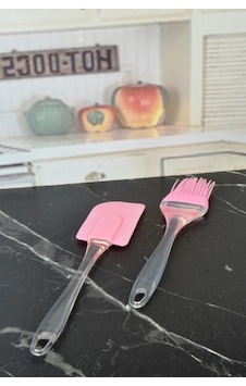 Slikon Yumurta Fırçası Ve Spatula 2'li Set Pembe