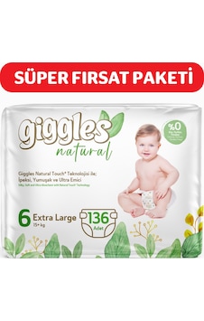 Giggles Natural 6 Numara Junior Plus Pamuklu Bebek Bezi 136 Adet Giggles Natural 6 Numara Junior Plus Pamuklu Bebek Bezi 136 Adet