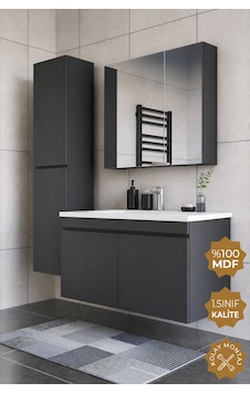 Teta Home Tokyo 100 Cm Mdf Banyo Dolabı Seti + Boy Dolabı Antrasit Teta Home Tokyo 100 Cm Mdf Banyo Dolabı Seti + Boy Dolabı Antrasit