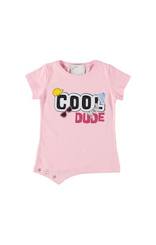 Liay Moda Cool Dude Baskılı Kız Çocuk Tişört Pembe