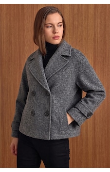 Olcay Ceket Yaka Oversize Kısa Kaban Koyu Gri 3204 Olcay Ceket Yaka Oversize Kısa Kaban Koyu Gri 3204