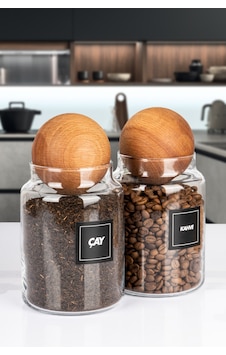 2'li Ahşap Top Kapaklı Çay Ve Kahve Kavanozu Saklama Kabı Cam 1000 Ml Şeffaf 2'li Ahşap Top Kapaklı Çay Ve Kahve Kavanozu Saklama Kabı Cam 1000 Ml Şeffaf