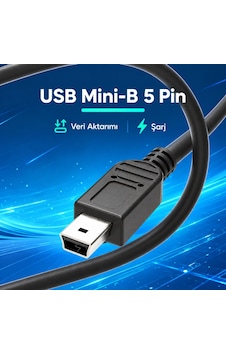 Mini Usb B 5 Pin Kablo 1.5 Metre Veri Aktarım Ve Şarj Bağlantı Kablosu Siyah Mini Usb B 5 Pin Kablo 1.5 Metre Veri Aktarım Ve Şarj Bağlantı Kablosu Siyah