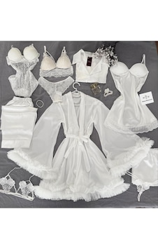 Mh Moony Homewears 10 Parça Kutulu Chipsletten Özel Tasarım Çeyiz Seti Krem Beyaz Mh Moony Homewears 10 Parça Kutulu Chipsletten Özel Tasarım Çeyiz Seti Krem Beyaz