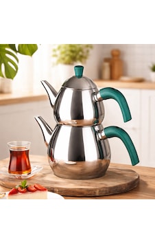 Porsima 1028-2 Damla Bakalit Kulp Orta Boy Paslanmaz Çelik Çaydanlık Takımı - Yeşil - 0.75-1.50lt Porsima 1028-2 Damla Bakalit Kulp Orta Boy Paslanmaz Çelik Çaydanlık Takımı - Yeşil - 0.75-1.50lt