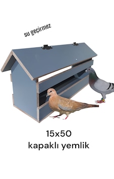 Ncy Kuş Kumru Güvercin Ahşap Su Geçirmez Kapaklı Yemlik Mamalık 15 x 50 CM