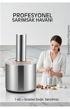 Profesyonel Ezici Sarımsak Havanı Seti - Mutfak Tipi Baharat Havanı 304 Paslanmaz Çelik Sarı