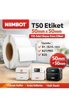 Nıımbot T50 Etiket 50mm X 50mm Tek Kolonda 1li 150 Adet Beyaz Kare B1, B21s, B3s, B21 Pro 1 Nıımbot T50 Etiket 50mm X 50mm Tek Kolonda 1li 150 Adet Beyaz Kare B1, B21s, B3s, B21 Pro 1