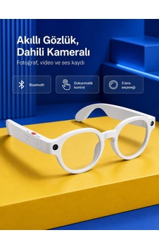 Bluetooth Akıllı Gözlük Dahili Kameralı Dokunmatik Kontrollü 3 Lensli Beyaz Bluetooth Akıllı Gözlük Dahili Kameralı Dokunmatik Kontrollü 3 Lensli Beyaz