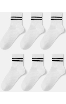 Bgk Unisex 6 Çift Çizgili Tenis Çorap Beyaz