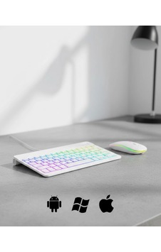Türkçe Q Aydınlatmalı Klavye Mouse Seti Kablosuz Bluetooth Destekli