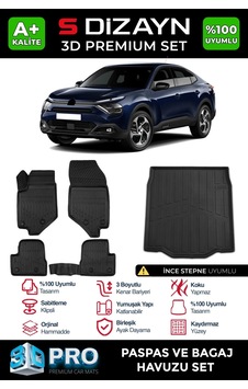 S-dizayn Citroen C4x 3d Pro Havuzlu Paspas Ve Bagaj Havuzu Seti 2'li Set İnce Stepne 2023 Üzeri A+