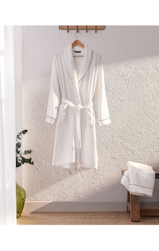 Madame Coco Jack Şalyaka Unisex Bornoz Set Beyaz Madame Coco Jack Şalyaka Unisex Bornoz Set Beyaz