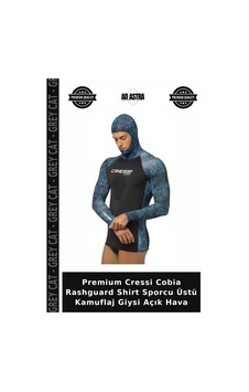 Premium Cressi Cobia Rashguard Shirt Sporcu Üstü Kamuflaj Giysi Açık Hava Blue Camo