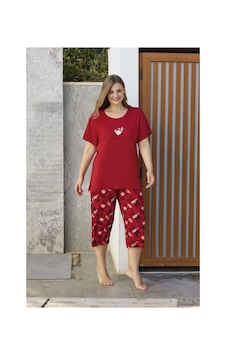 Aydoğan Kadın %95 Viskon %5 Esnek Kısa Kol Kapri Büyük Beden Kırmızı Pijama Takımı -8253 Aydoğan Kadın %95 Viskon %5 Esnek Kısa Kol Kapri Büyük Beden Kırmızı Pijama Takımı -8253