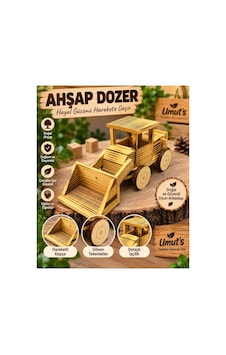 Ahşap Doğal El Yapımı Dozer Kepçe - Hareketli